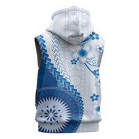Bula Fiji Sleeveless Hoodie Blue Plumeria Masi Tapa Pattern - Polynesian Pride
