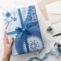 Bula Fiji Wrapping Paper Blue Plumeria Masi Tapa Pattern