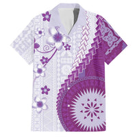 Bula Fiji Family Matching Long Sleeve Bodycon Dress and Hawaiian Shirt Violet Plumeria Masi Tapa Pattern LT05 Dad's Shirt - Short Sleeve Violet - Polynesian Pride