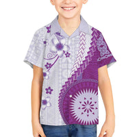Bula Fiji Family Matching Mermaid Dress and Hawaiian Shirt Violet Plumeria Masi Tapa Pattern LT05 Son's Shirt Violet - Polynesian Pride