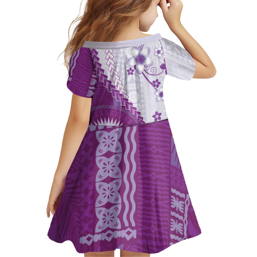 Bula Fiji Family Matching Off Shoulder Maxi Dress and Hawaiian Shirt Violet Plumeria Masi Tapa Pattern LT05 - Polynesian Pride