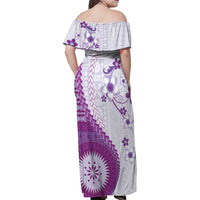 Bula Fiji Family Matching Off Shoulder Maxi Dress and Hawaiian Shirt Violet Plumeria Masi Tapa Pattern LT05 - Polynesian Pride