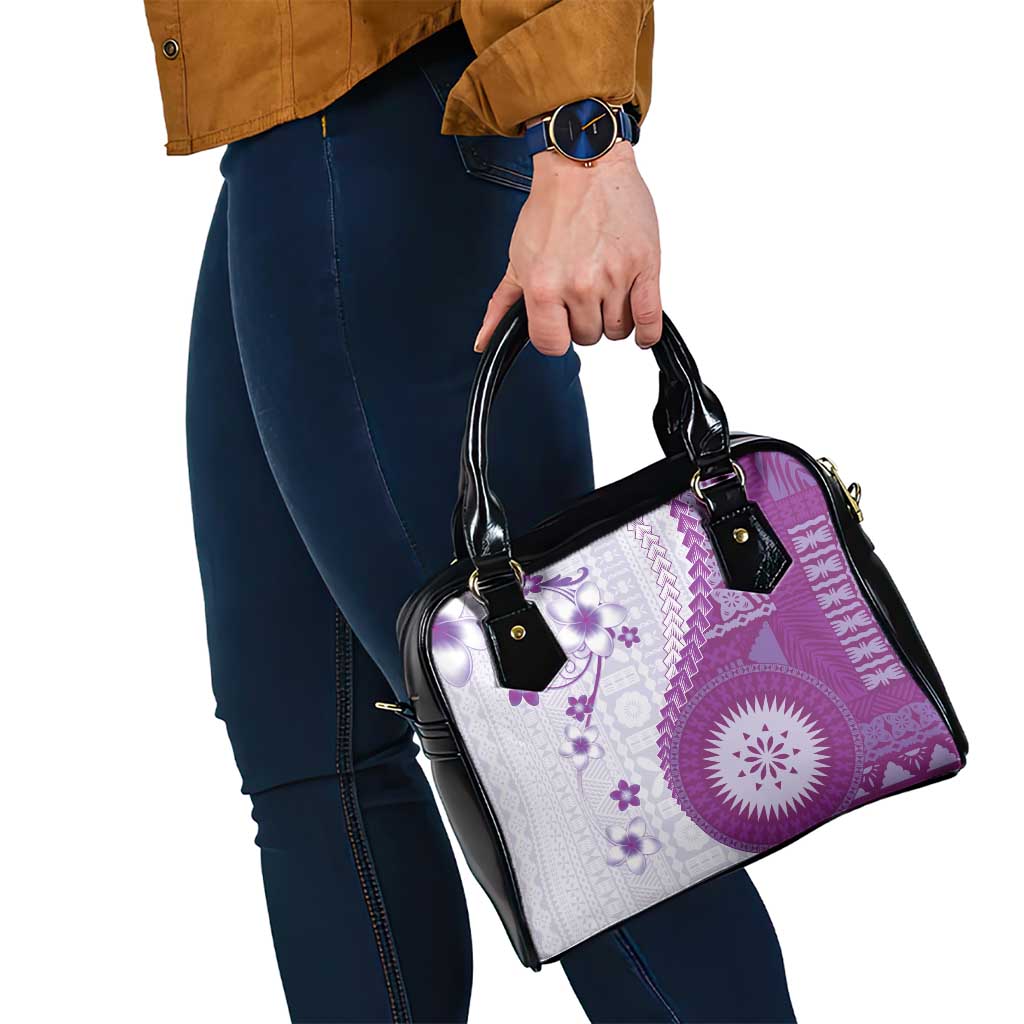 Bula Fiji Shoulder Handbag Violet Plumeria Masi Tapa Pattern - Polynesian Pride