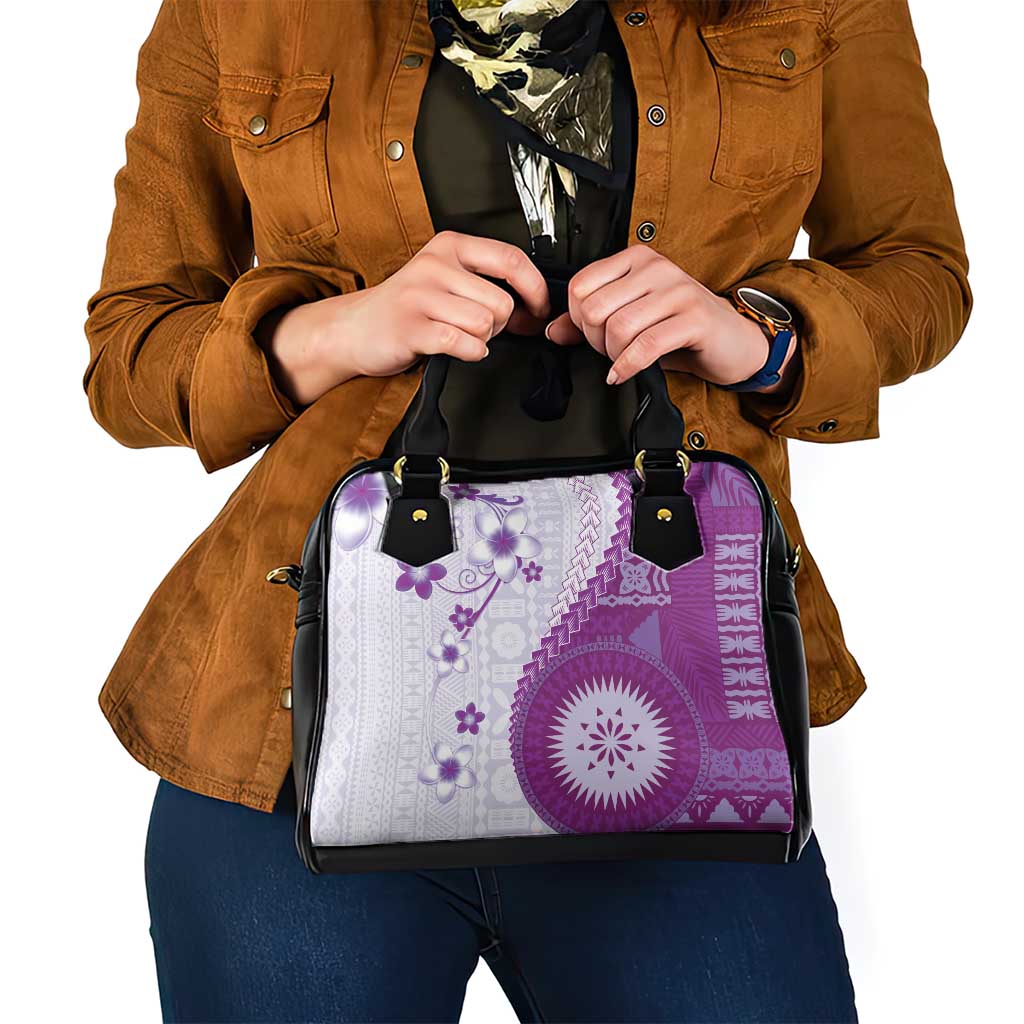 Bula Fiji Shoulder Handbag Violet Plumeria Masi Tapa Pattern - Polynesian Pride