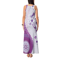 Bula Fiji Tank Maxi Dress Violet Plumeria Masi Tapa Pattern - Polynesian Pride