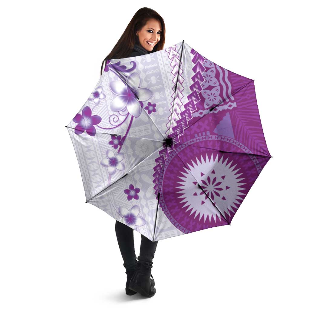 Bula Fiji Umbrella Violet Plumeria Masi Tapa Pattern - Polynesian Pride