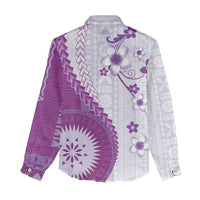 Bula Fiji Women Casual Shirt Violet Plumeria Masi Tapa Pattern LT05 - Polynesian Pride