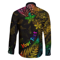 Personalised New Zealand Wellington Pride Family Matching Off Shoulder Maxi Dress and Hawaiian Shirt Rainbow Silver Fern Paua Shell LT05 - Polynesian Pride