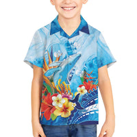Polynesia Humpback Whale Family Matching Long Sleeve Bodycon Dress and Hawaiian Shirt Ocean Style