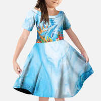 Polynesia Humpback Whale Family Matching Mermaid Dress and Hawaiian Shirt Ocean Style LT05 Daughter's Dress Blue - Polynesian Pride