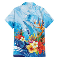 Polynesia Humpback Whale Family Matching Off Shoulder Short Dress and Hawaiian Shirt Ocean Style
