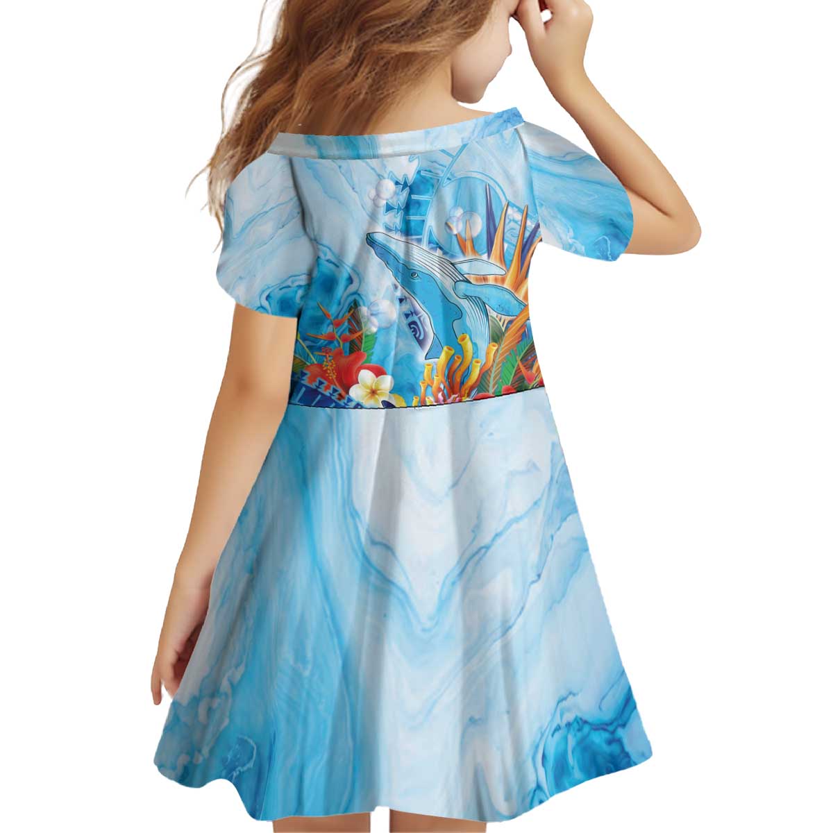 Polynesia Humpback Whale Kid Short Sleeve Dress Ocean Style