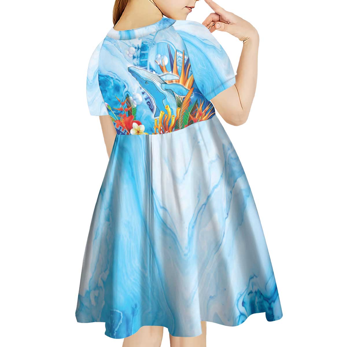 Polynesia Humpback Whale Kid Short Sleeve Dress Ocean Style