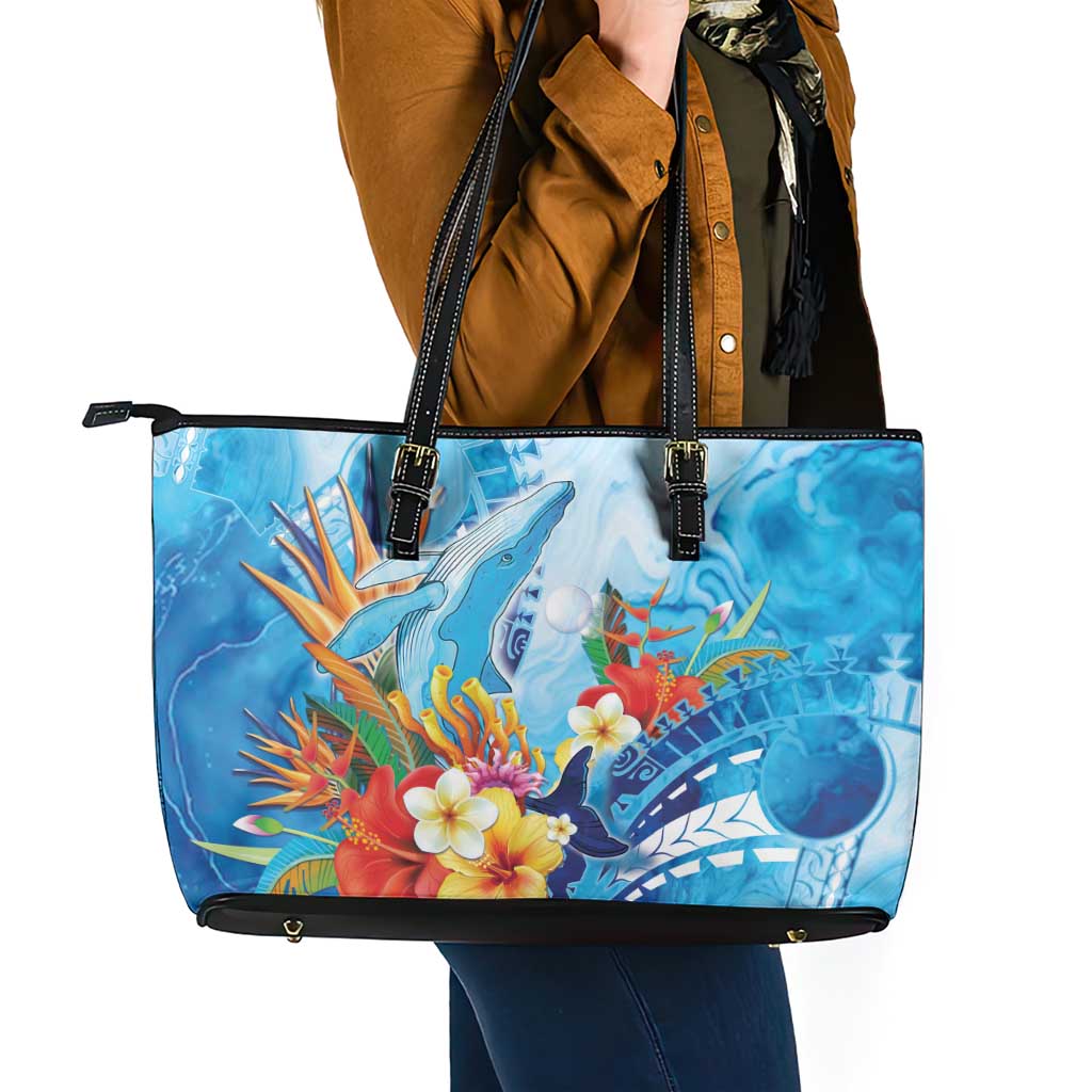 Polynesia Humpback Whale Leather Tote Bag Ocean Style