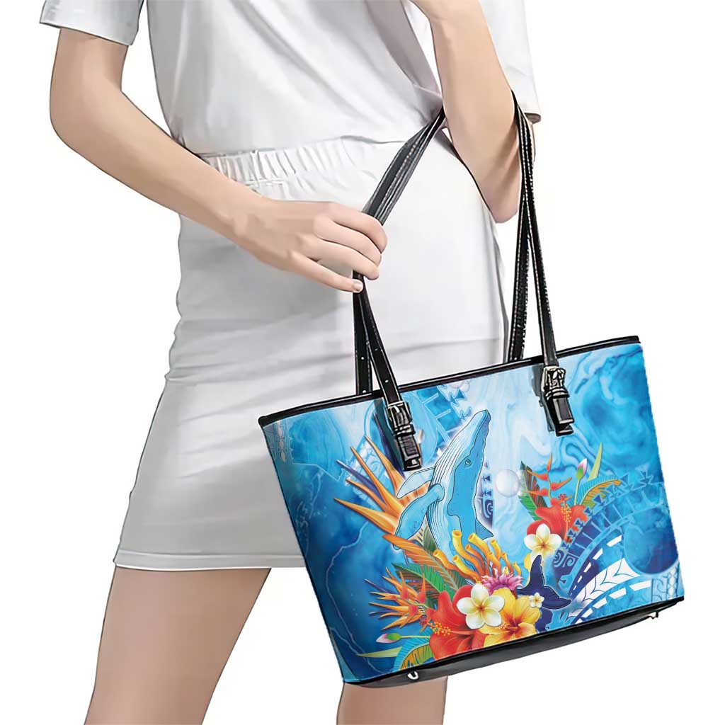 Polynesia Humpback Whale Leather Tote Bag Ocean Style