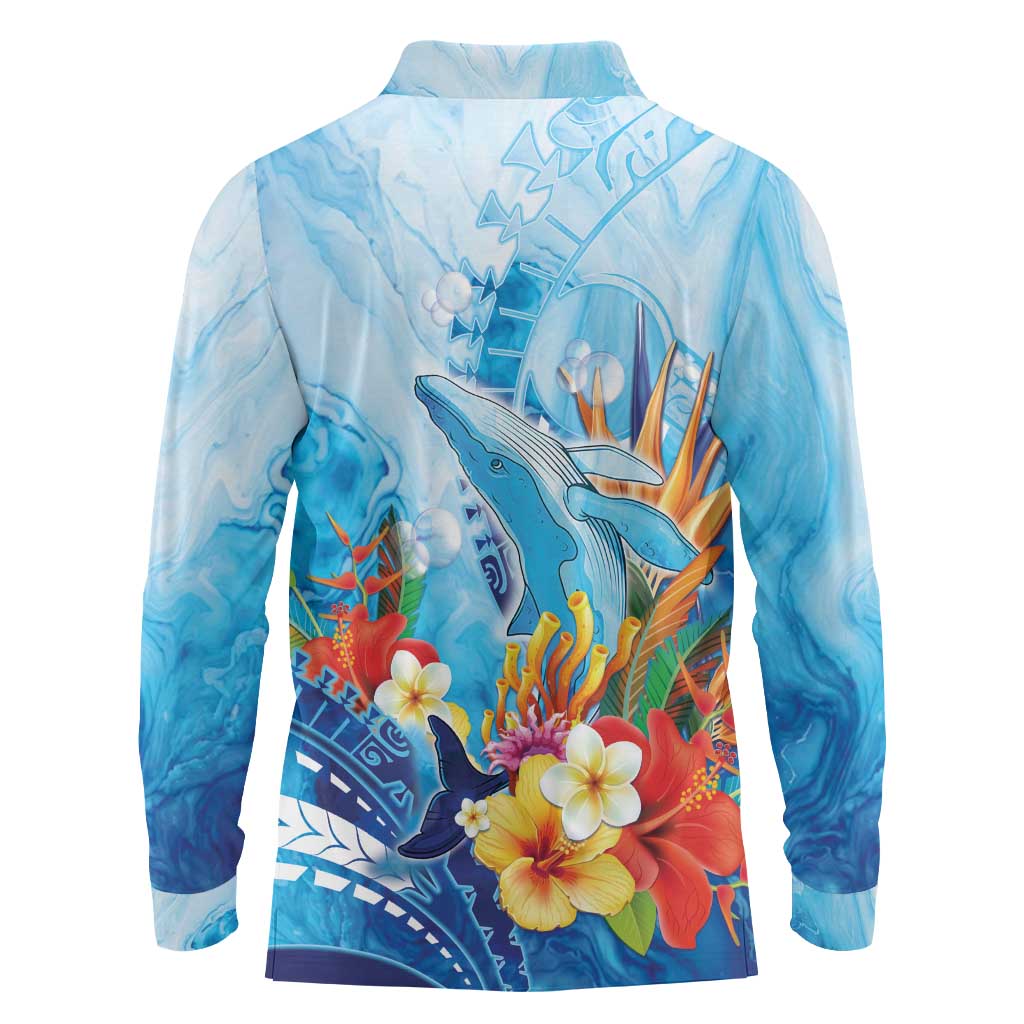 Polynesia Humpback Whale Long Sleeve Polo Shirt Ocean Style