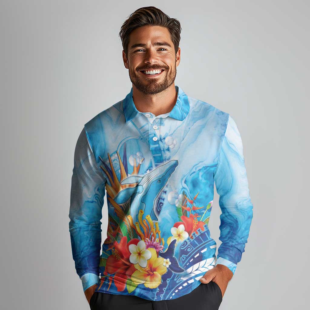 Polynesia Humpback Whale Long Sleeve Polo Shirt Ocean Style