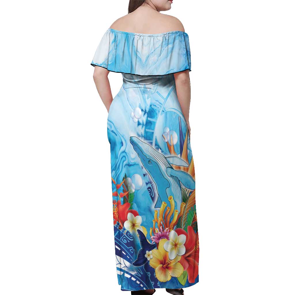 Polynesia Humpback Whale Off Shoulder Maxi Dress Ocean Style