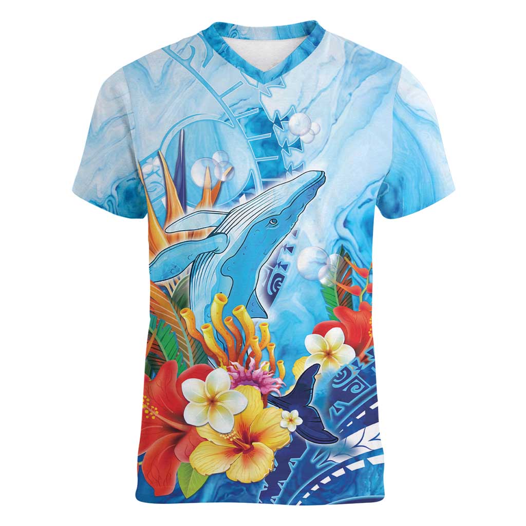 Polynesia Humpback Whale Women V-Neck T-Shirt Ocean Style