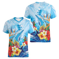 Polynesia Humpback Whale Women V-Neck T-Shirt Ocean Style