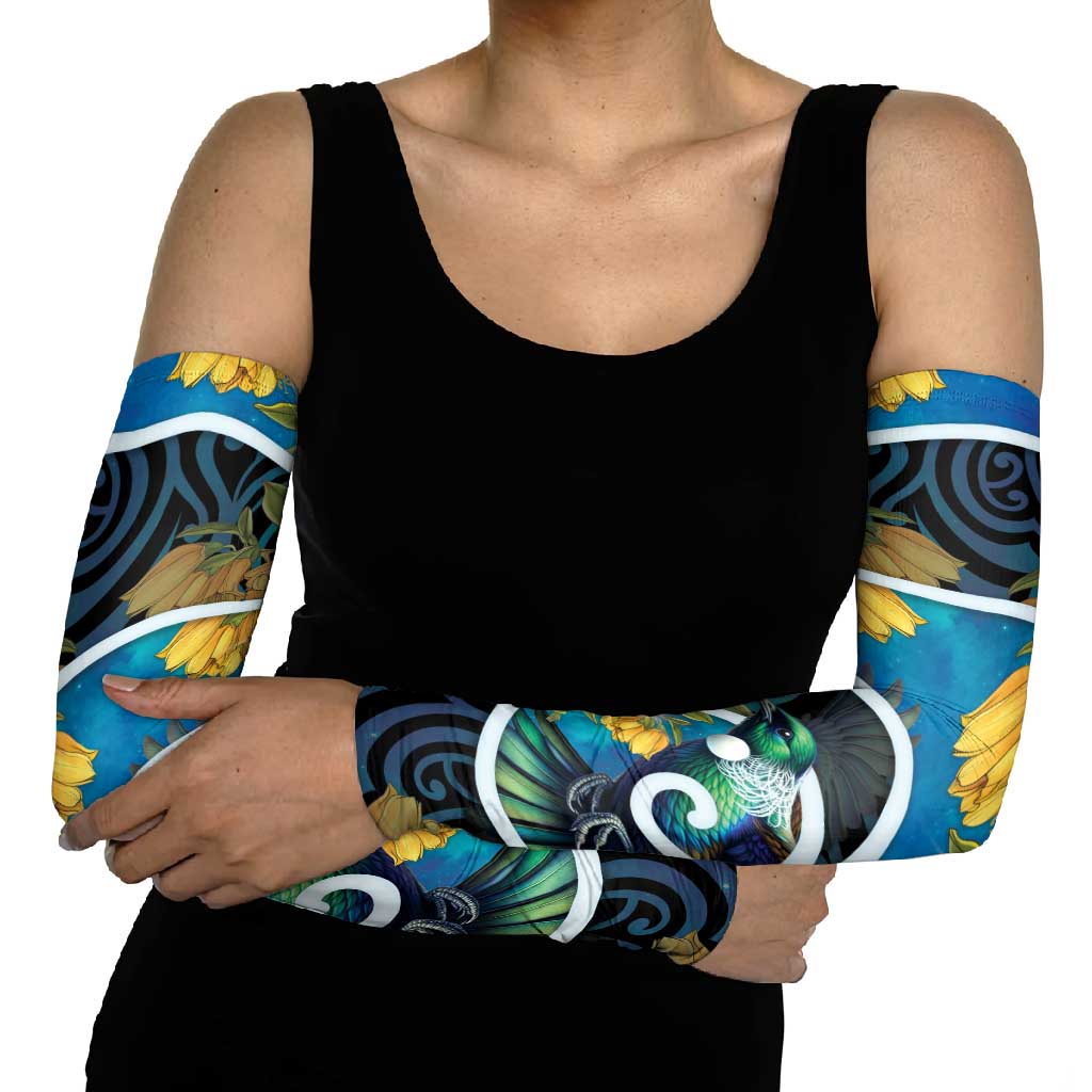 New Zealand Tui Bird Arm Sleeves Maori Koru With Kowhai Flowers