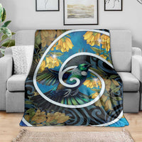 New Zealand Tui Bird Blanket Maori Koru With Kowhai Flowers LT05 - Polynesian Pride