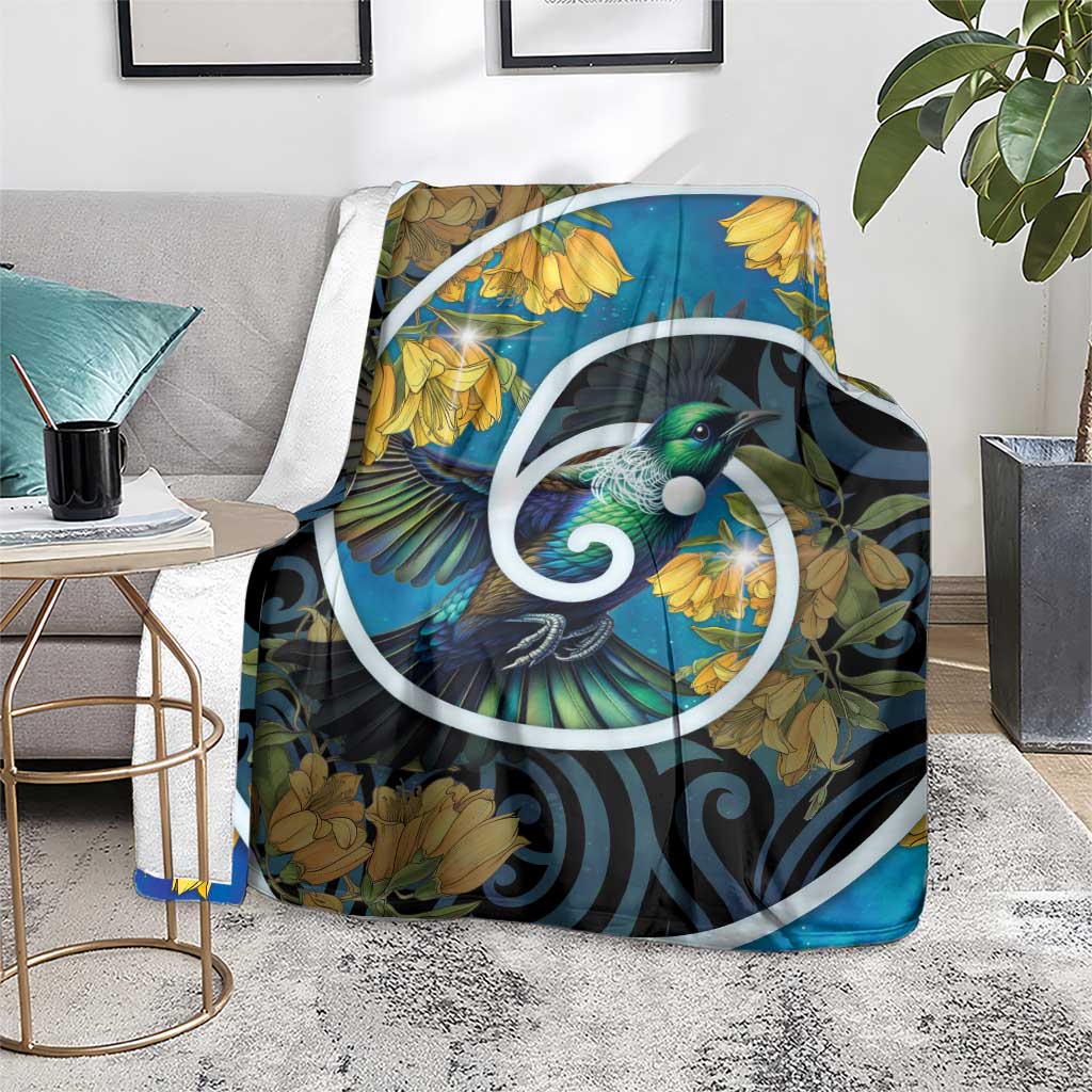 New Zealand Tui Bird Blanket Maori Koru With Kowhai Flowers LT05 - Polynesian Pride