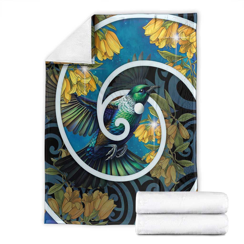 New Zealand Tui Bird Blanket Maori Koru With Kowhai Flowers LT05 - Polynesian Pride
