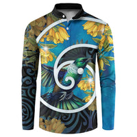 New Zealand Tui Bird Button Sweatshirt Maori Koru With Kowhai Flowers