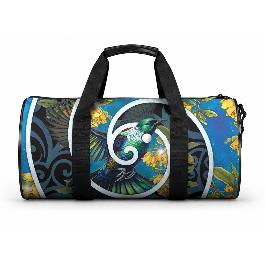 New Zealand Tui Bird Duffle Bag Maori Koru With Kowhai Flowers