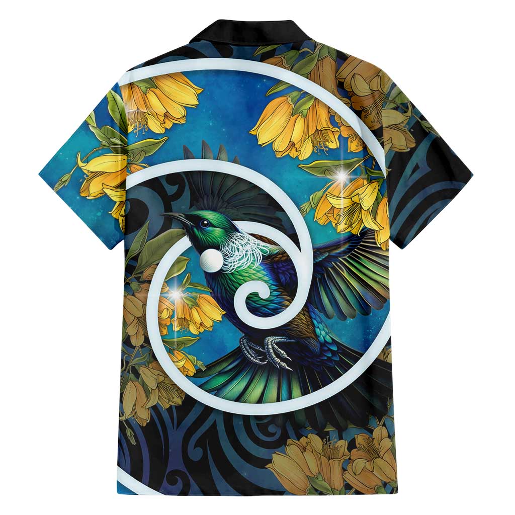 New Zealand Tui Bird Family Matching Off The Shoulder Long Sleeve Dress and Hawaiian Shirt Maori Koru With Kowhai Flowers LT05 - Polynesian Pride
