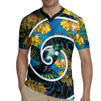 New Zealand Tui Bird Rugby Jersey Maori Koru With Kowhai Flowers