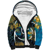 New Zealand Tui Bird Sherpa Hoodie Maori Koru With Kowhai Flowers LT05 Unisex Black - Polynesian Pride
