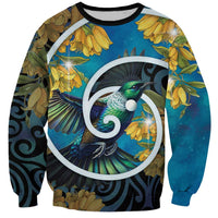 New Zealand Tui Bird Sweatshirt Maori Koru With Kowhai Flowers LT05 Unisex Black - Polynesian Pride