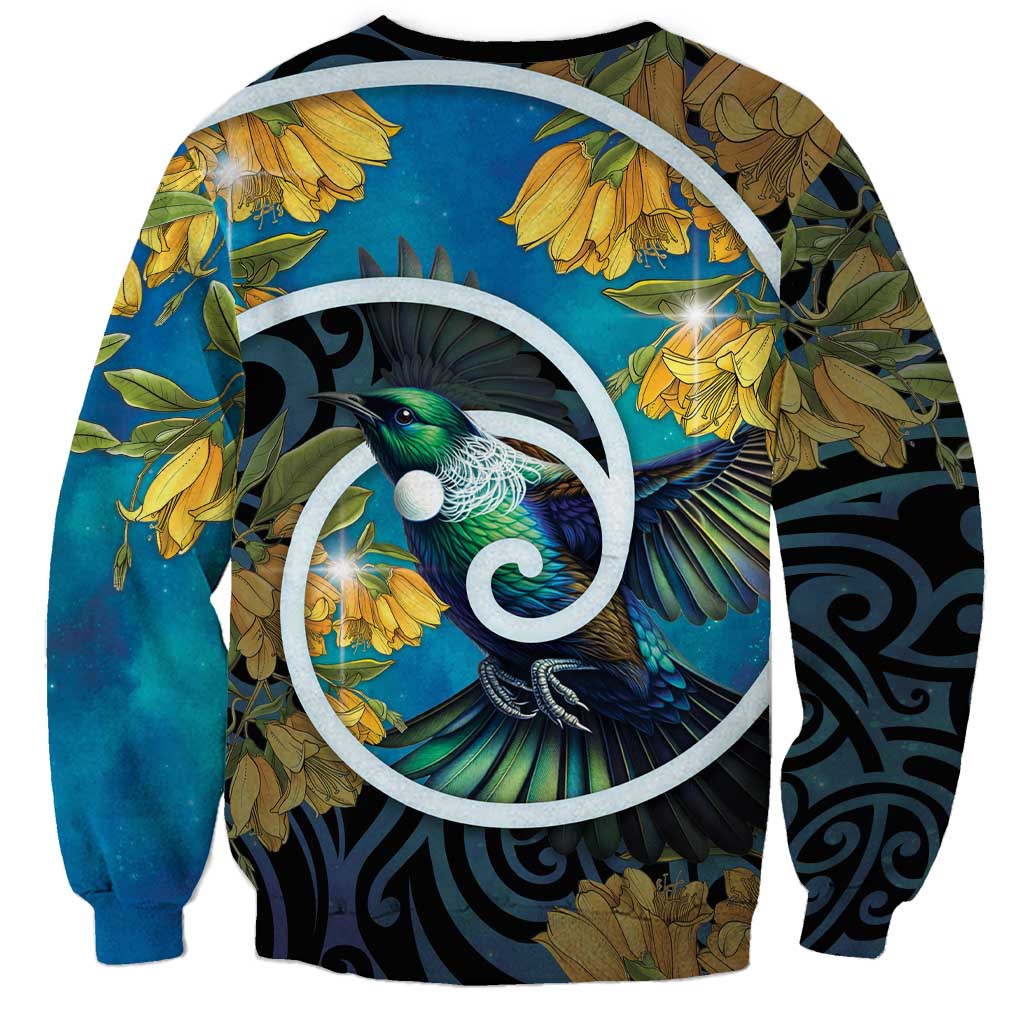 New Zealand Tui Bird Sweatshirt Maori Koru With Kowhai Flowers LT05 - Polynesian Pride