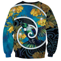New Zealand Tui Bird Sweatshirt Maori Koru With Kowhai Flowers LT05 - Polynesian Pride