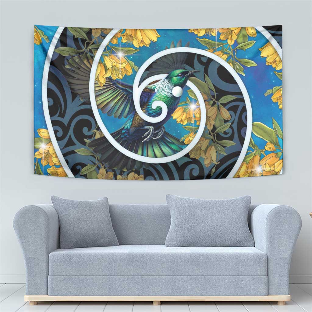 New Zealand Tui Bird Tapestry Maori Koru With Kowhai Flowers