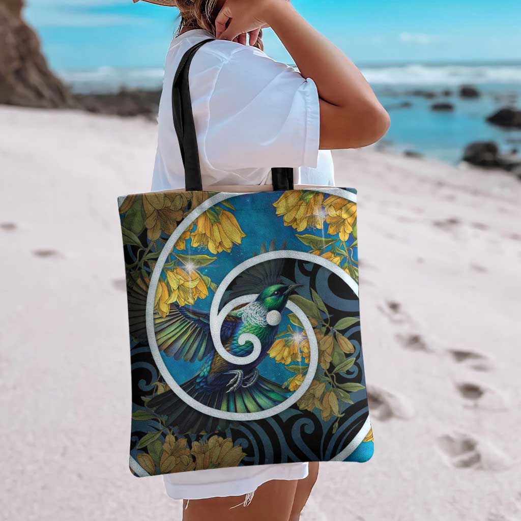 New Zealand Tui Bird Tote Bag Maori Koru With Kowhai Flowers
