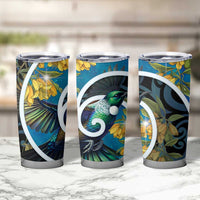 New Zealand Tui Bird Tumbler Cup Maori Koru With Kowhai Flowers