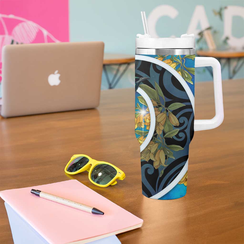 New Zealand Tui Bird Tumbler With Handle Maori Koru With Kowhai Flowers