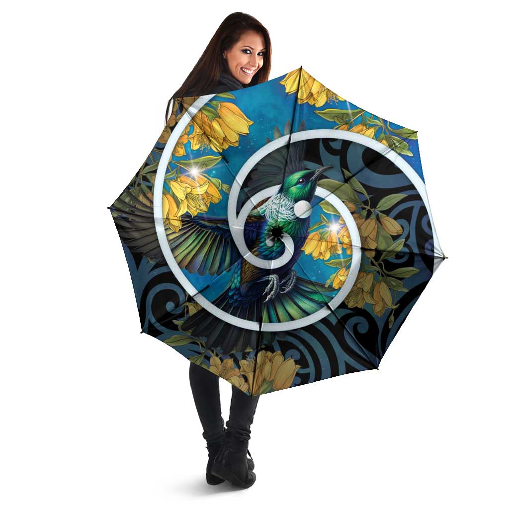 New Zealand Tui Bird Umbrella Maori Koru With Kowhai Flowers