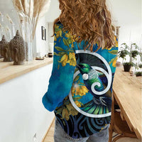 New Zealand Tui Bird Women Casual Shirt Maori Koru With Kowhai Flowers LT05 - Polynesian Pride