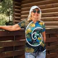 New Zealand Tui Bird Women Polo Shirt Maori Koru With Kowhai Flowers LT05 - Polynesian Pride