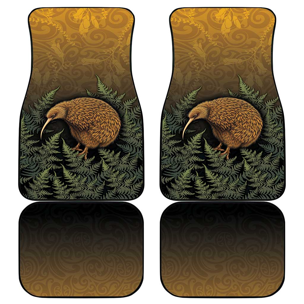 New Zealand Kiwi Bird Car Mats Silver Fern Mix Maori Pattern