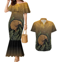 New Zealand Kiwi Bird Couples Matching Mermaid Dress and Hawaiian Shirt Silver Fern Mix Maori Pattern LT05 Brown - Polynesian Pride