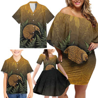New Zealand Kiwi Bird Family Matching Off Shoulder Short Dress and Hawaiian Shirt Silver Fern Mix Maori Pattern LT05 - Polynesian Pride