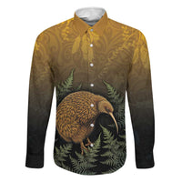New Zealand Kiwi Bird Family Matching Off Shoulder Short Dress and Hawaiian Shirt Silver Fern Mix Maori Pattern LT05 Dad's Shirt - Long Sleeve Brown - Polynesian Pride