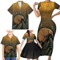 New Zealand Kiwi Bird Family Matching Short Sleeve Bodycon Dress and Hawaiian Shirt Silver Fern Mix Maori Pattern LT05 - Polynesian Pride