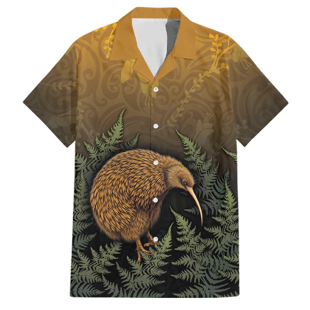 New Zealand Kiwi Bird Family Matching Summer Maxi Dress and Hawaiian Shirt Silver Fern Mix Maori Pattern LT05 Dad's Shirt - Short Sleeve Brown - Polynesian Pride