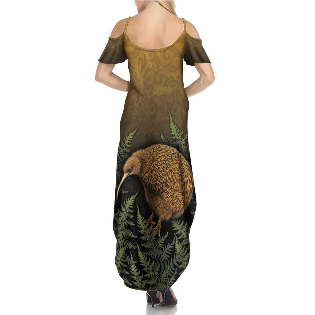 New Zealand Kiwi Bird Family Matching Summer Maxi Dress and Hawaiian Shirt Silver Fern Mix Maori Pattern LT05 - Polynesian Pride